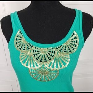 Moda International Tank Top Dress Green Gold